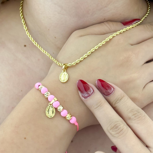 Conjunto lazo  cadena + pulsera guadalup