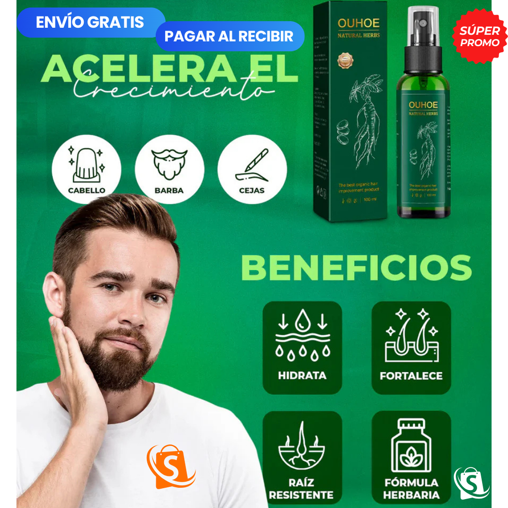 🌿 ¡Cuida tu cabello con el poder natural del Tónico Capilar OUHOE! 🔥 ¡Llévate 2 por el precio de 1 solo por tiempo limitado!