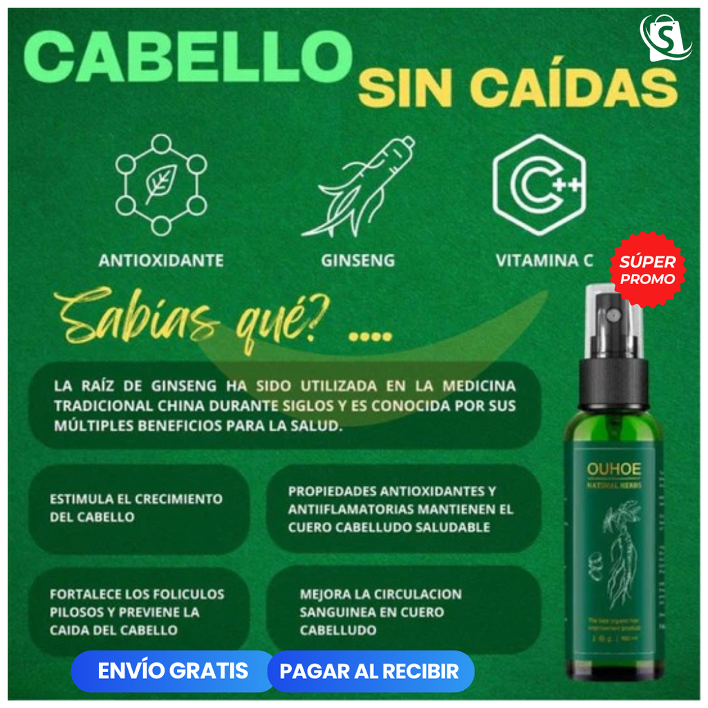 🌿 ¡Cuida tu cabello con el poder natural del Tónico Capilar OUHOE! 🔥 ¡Llévate 2 por el precio de 1 solo por tiempo limitado!