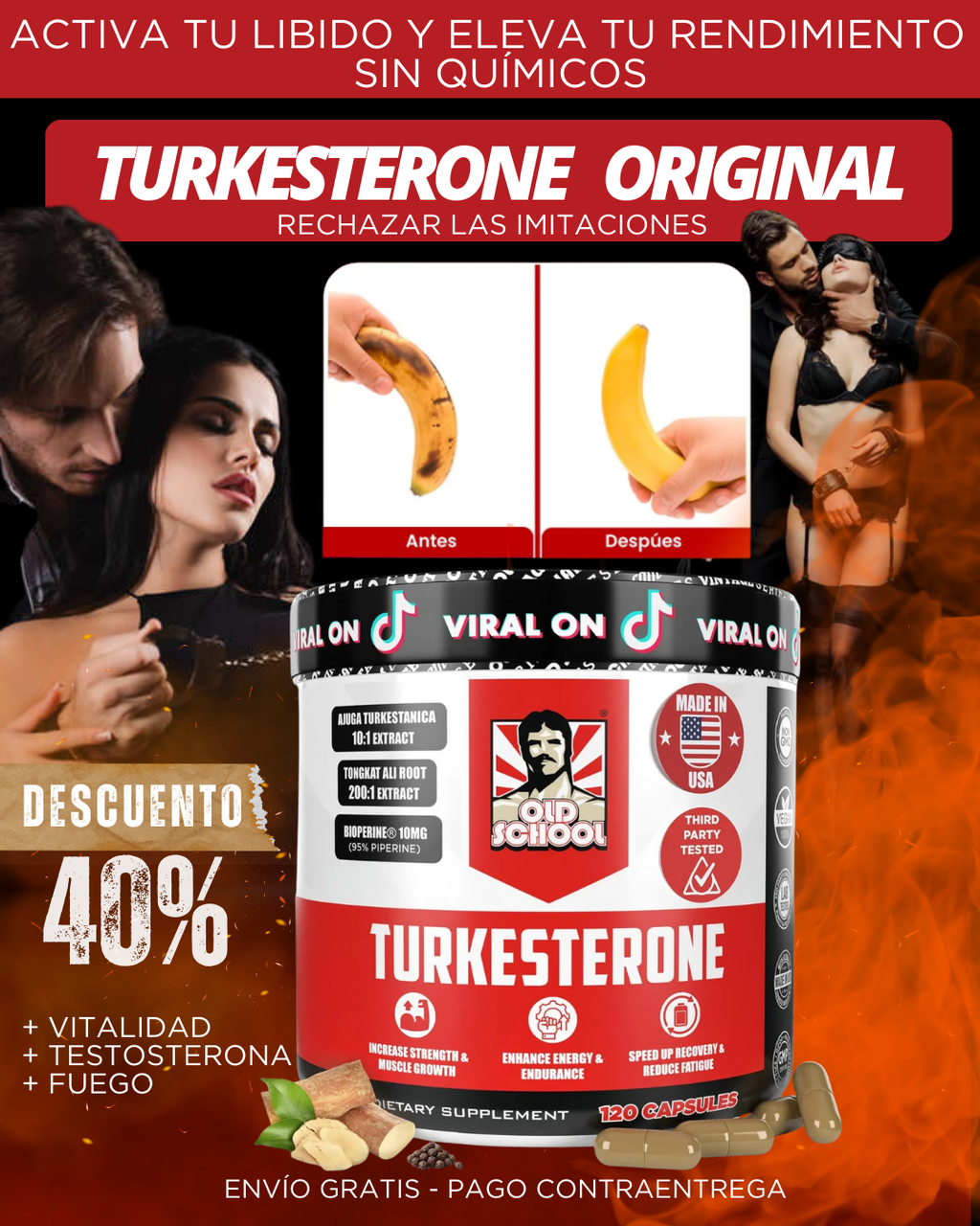 🚀 ¡TURKESTERONE PRO OLD SCHOOL ORIGINAL - 120 CAPS 💪 🔥 Más fuerza, más deseo, más rendimiento