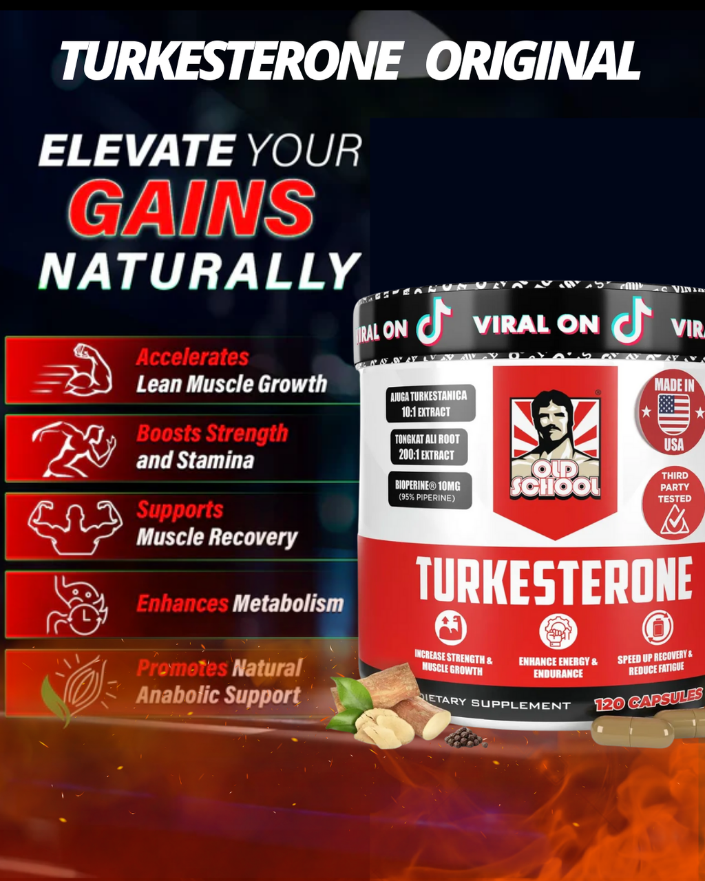 🚀 ¡TURKESTERONE PRO OLD SCHOOL ORIGINAL - 120 CAPS 💪 🔥 Más fuerza, más deseo, más rendimiento