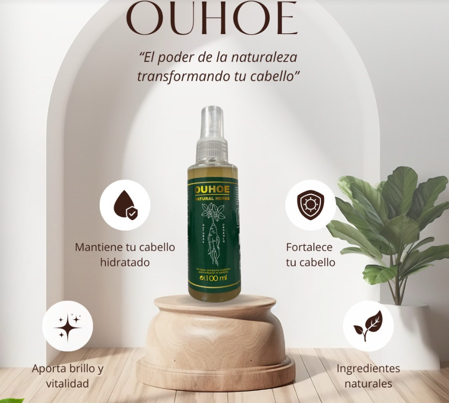🌿 ¡Cuida tu cabello con el poder natural del Tónico Capilar OUHOE! 🔥 ¡Llévate 2 por el precio de 1 solo por tiempo limitado!