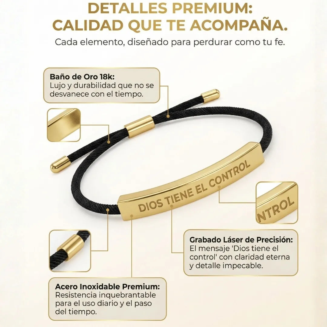 Pulsera “Dios Tiene el Control” (Baño en Oro 18K) + Ebook GRATIS