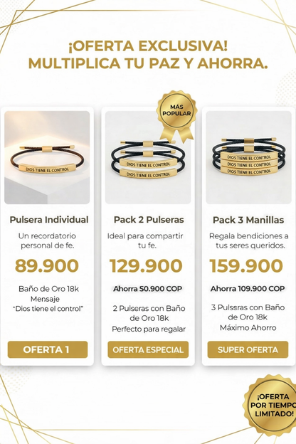 Pulsera “Dios Tiene el Control” (Baño en Oro 18K) + Ebook GRATIS