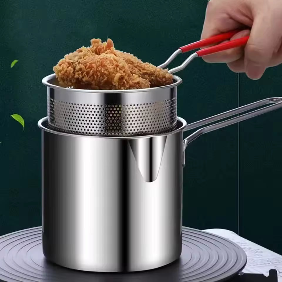 Olla Freidora Mini de Acero 304 🍟🔥 Cocina Limpio y Seguro