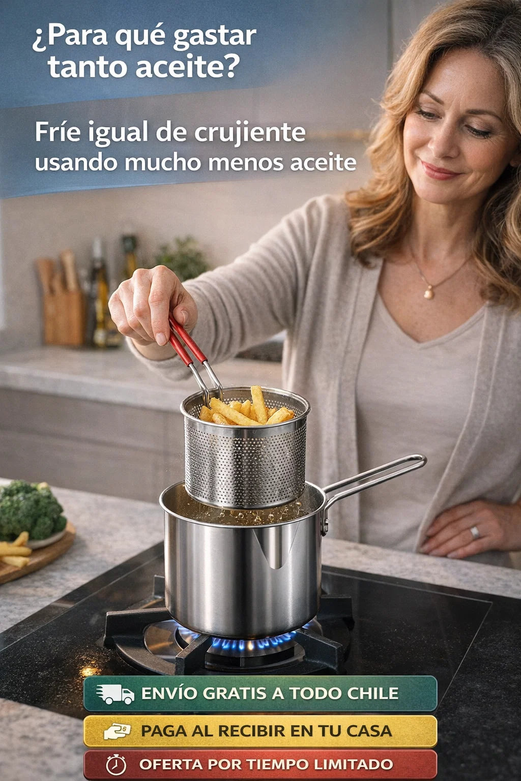 Olla Freidora Mini de Acero 304 🍟🔥 Cocina Limpio y Seguro